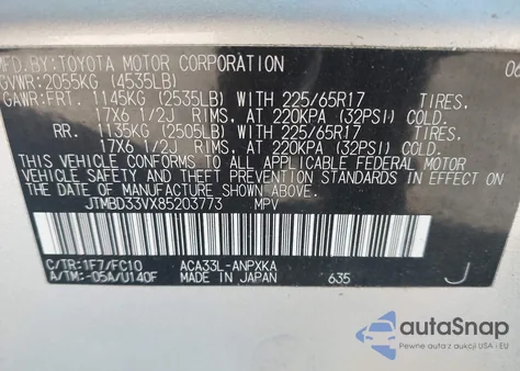 2008 Toyota Rav4 from USA, damaged, VIN JTMBD33VX85203773